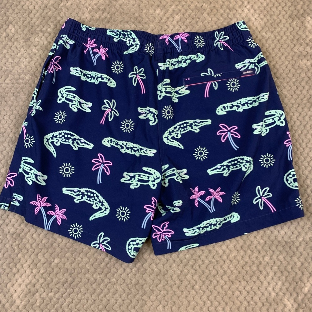 Chubbies Swim Trunks Mens Large Navy Neon Alligator Palm Tree Lined 5.5 Shorts - Picture 7 of 8